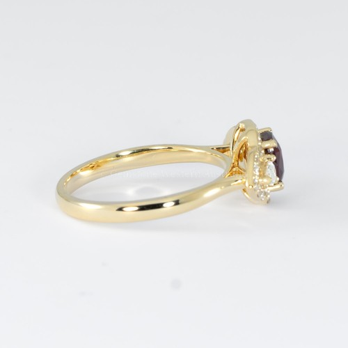 1 Carat Cushion Cut Ruby and Diamond Halo Ring in 18K Yellow Gold - Picture 2 of 4