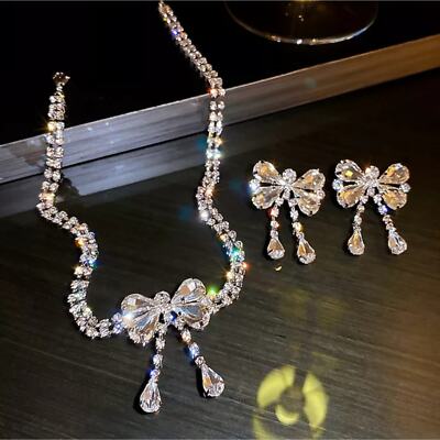 AMAZING crystal butterfly choker necklace earrings set Swarovski elements silver