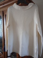 New Talbots Women's Ivory Cowl Neck Cotton Blend Sweater Large