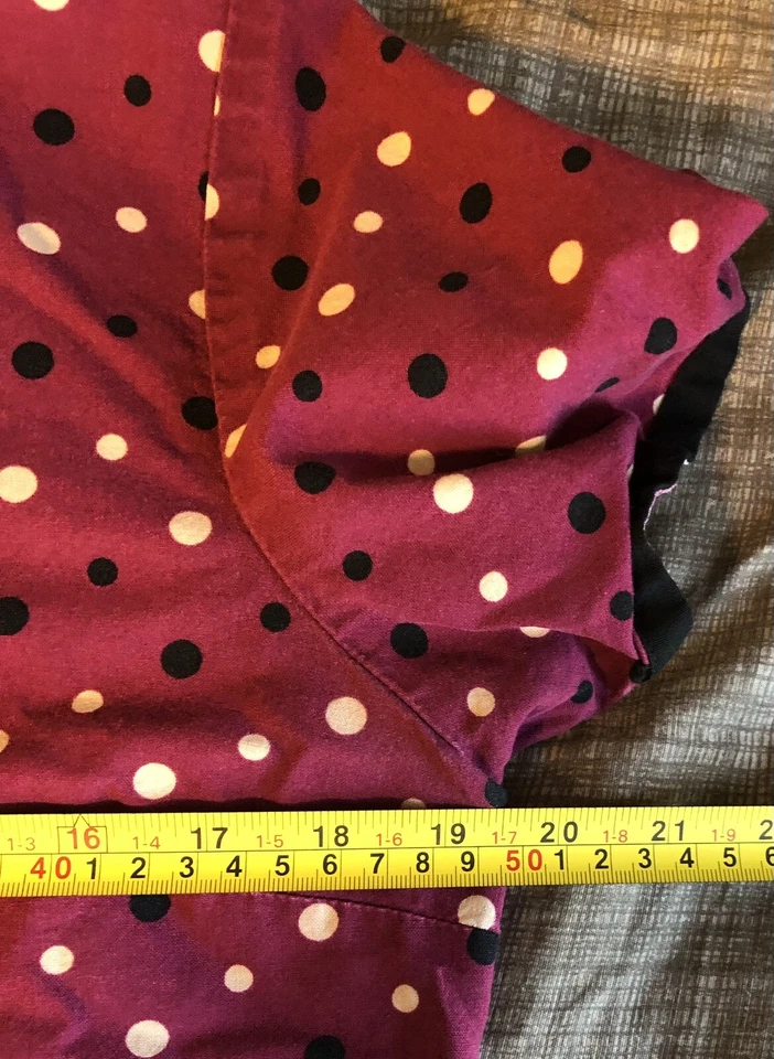 Cherokee Scrub Top Women’s Size Medium Maroon with Black And Tan Polka Dots - Image 3 of 4