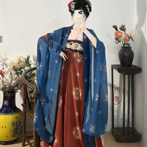 Women Chinese Traditional Hanfu Cosplay Costume Summer Blue&Yellow Hanfu Dress - Picture 13 of 14