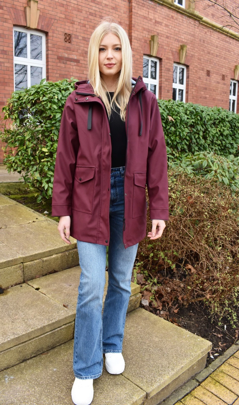 New Women Red Water Resistant PU Rubber Raincoat UK8 10 12 14 16 18 20 22 24 26
