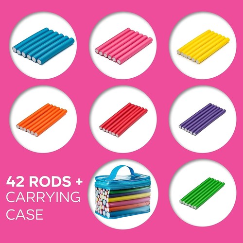 Salon Heatless Flexible Hair Rollers Curlers 42Pk 7" Soft Foam Flexi Twist Rods - Picture 4 of 7
