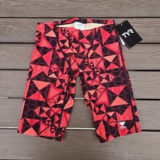 TYR Boys Mens Geometric Jammer Red/Black Swimwear Swimsuit Size 28 New