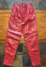 Vintage 1980s WILSONS Red Leather High Waist Pleated Panel Pants Size 6