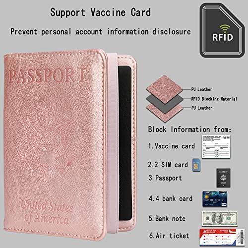 Leather Passport Holder Cover Case RFID Blocking Travel Wallet Rose