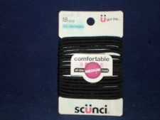 18 Count Elastics Hair Ties Medium Hold Black Scunci No Damage             A29-3