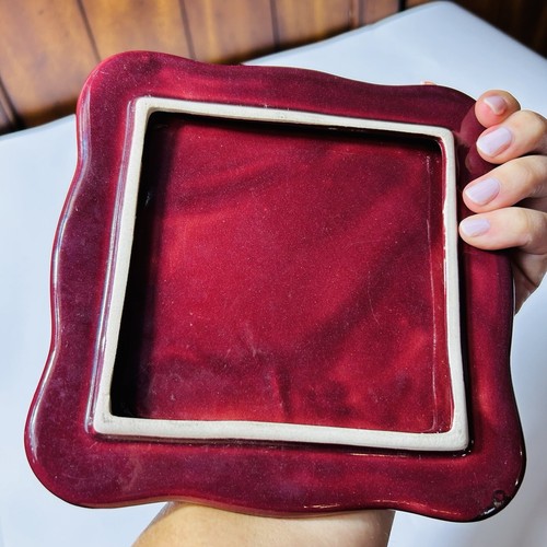 VTG MCM CA Pottery Trinket Dresser Box 6.5" Burgundy Pink & Yellow Roses READ - Picture 11 of 24