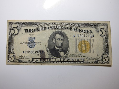 1934A $5 N.Africa Emergency Yellow Seal Star Note Silver Certificate #*10561269A - Picture 2 of 11