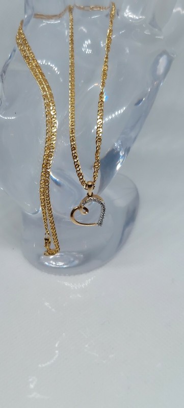 Yellow Gold 10kt Heart Necklace pendant .10ct Diamond 3.3gr w/Chain J4188NP 