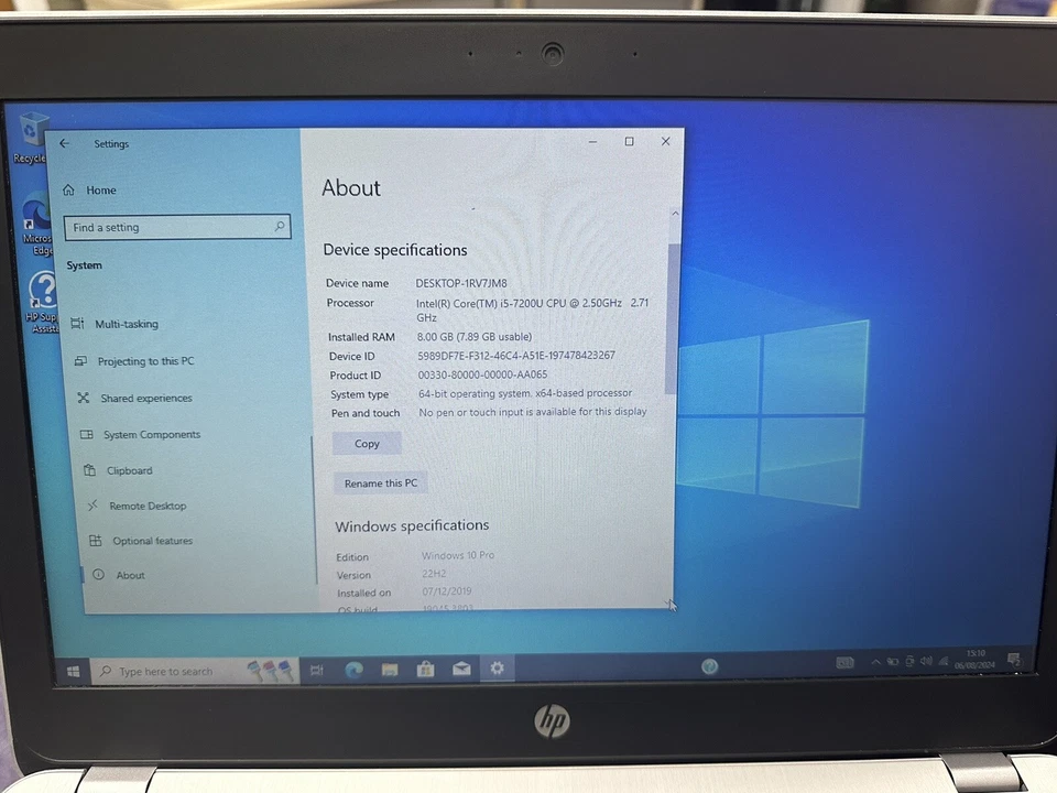 HP Laptop Windows 10 Pro  440 G4 14"  ProBook Intel Core i5 7200U 8GB 256GB SSD - Image 3 of 4