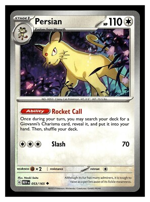 Pokemon Persian 053/165 Scarlet & Violet 151 | eBay