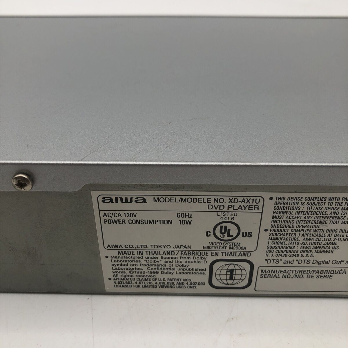 Aiwa XD-AX1U DVD/VCD/CD-R Playback MP3 Player In Silver No Aiwa XD-AX1U DVD/VCD/CD-R Playback MP3 Player In Silver No