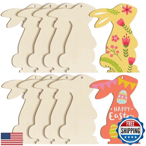 Large Size 7" Wooden Easter Ornaments to Paint, Rabbit Bunny Wooden DIY Blank