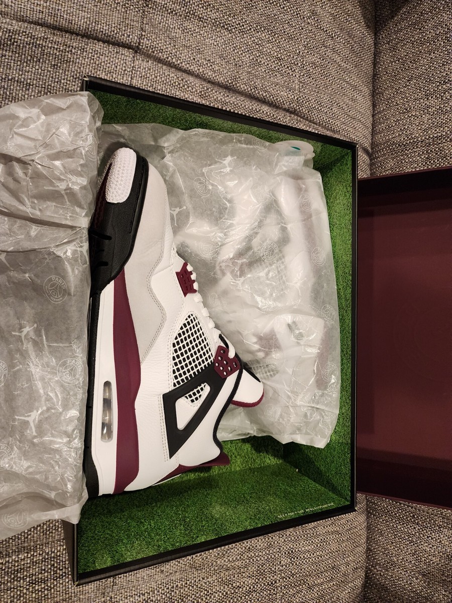 Size 10 - Jordan 4 Retro PSG - White, Bordeaux-Neutral Grey