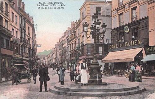 Carte postale ancienne postcard DIEPPE seine-mar place du puits-salé café PARIS
