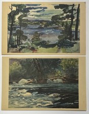 The Art Institute of Chicago Illinois IL Water Color Print x2 Postcards