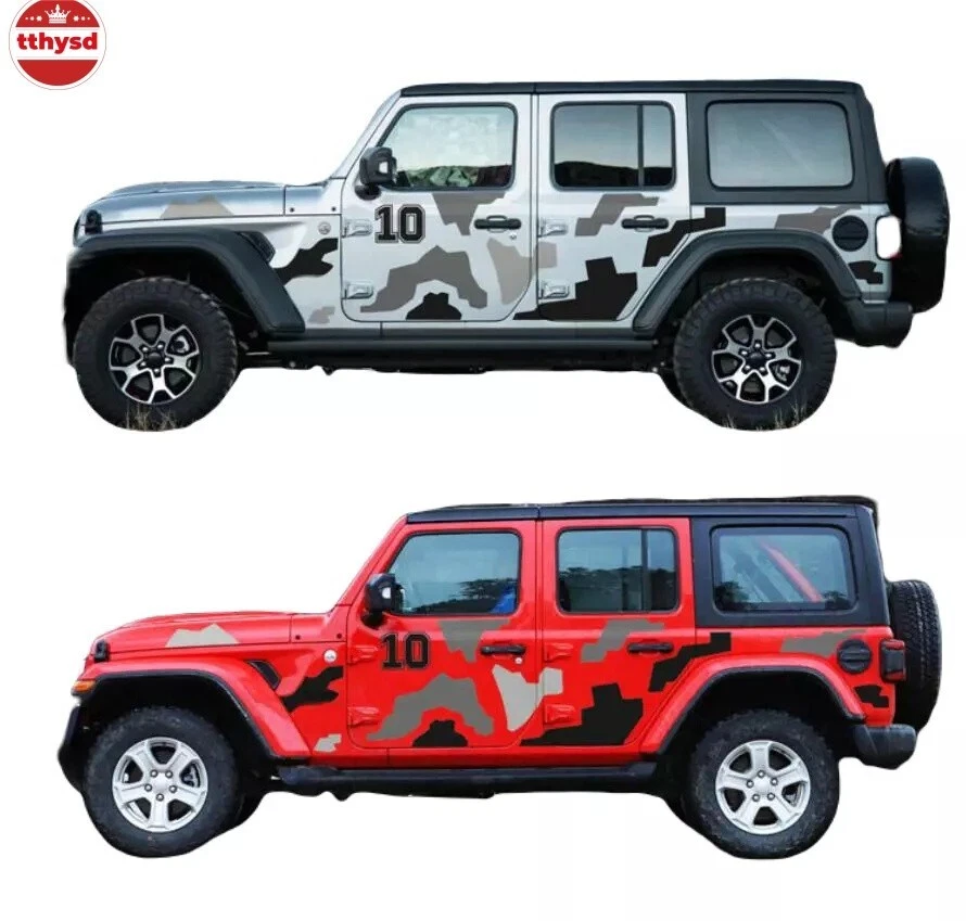 Calcomanías de vinilo para capó de puerta lateral calcomanías de vinilo a rayas de camuflaje para Jeep Wrangler Foto 3 de 4