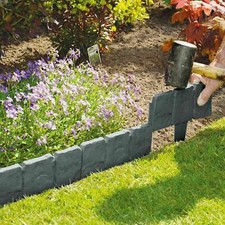 GREY STONE EFFECT PLASTIC LAWN EDGING Grass Garden Plant Flower Bed Border