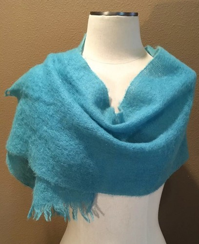 58” X 12” Vintage Baar & Beard’s Inc Woven Wool & Mohair Turquoise Wrap Scarf