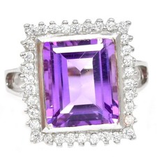 925 STERLING SILVER RING NATURAL PURPLE AMETHYST 11x12 MM.  WHITE CZ SIZE 6.25
