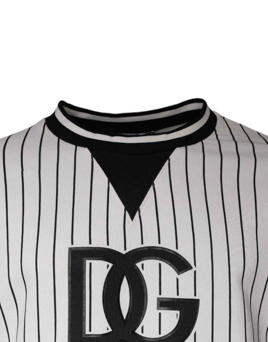 DOLCE & GABBANA Sweater Black White Stripes Logo Sweatshirt IT44