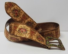 ISRAEL MICHAL NEGRIN FLORAL FABRIC BELT CRYSTAL BUCKLE SIZE XL