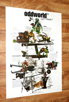 1998 Oddworld Abe's Exoddus Extremely rare Retro Poster 80x58cm PS1 Playstation.