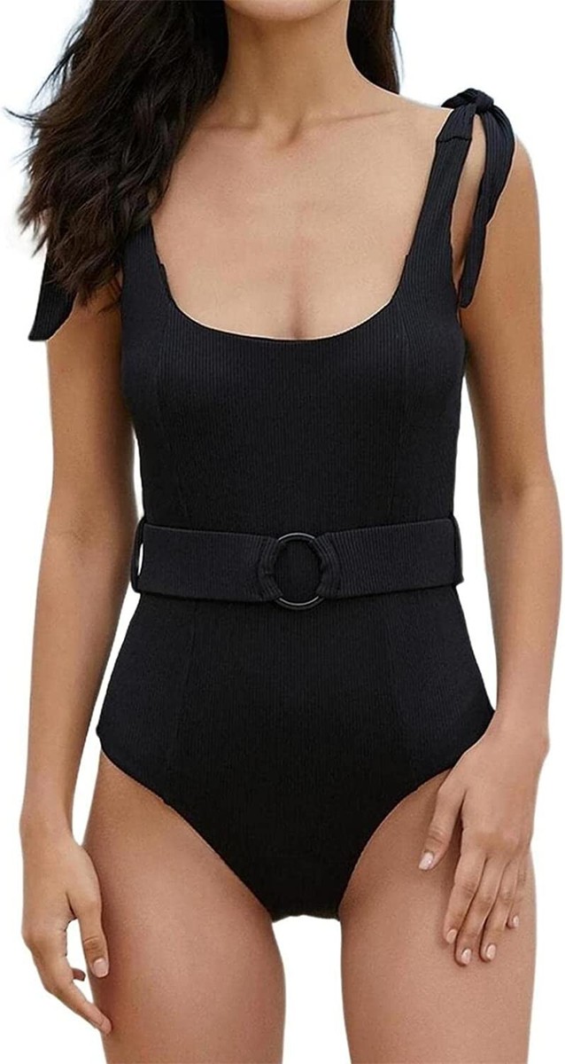 Women One Piece Swimsuits Belt Tummy Control Bathing Suits Tie