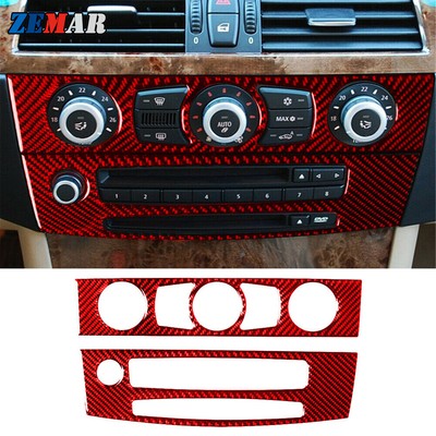 Red Carbon Fiber AC CD Switch Console Panel Trim B For BMW 5 Series E60 2008-10
