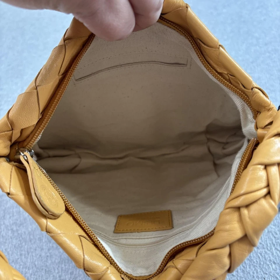 Bolso Hobo de Cuero Desmo Mujer Amarillo Tejido Cartera Italia Algodón Forrado 14x12 Boho Foto 2 de 4