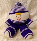 KNITTED FREO DOCKERS HUMPTY DUMPTY MASCOT in PURPLE & WHITE PLUSH DOLL-Handmade