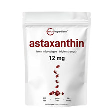 Micro Ingredients Astaxanthin 12mg 120 Softgels : Natural MicroAlgae Tanning Pi