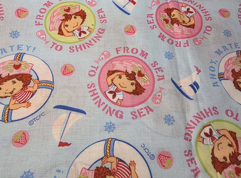 Strawberry Shortcake Blue Cotton Craft Sewing Fabric Out of Print Vintage 23" - Image 2 of 2