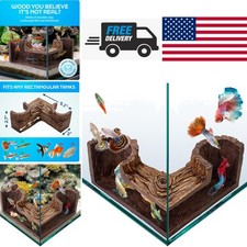 Aquarium Cave Natural Looking Wood Like Fish Tank Hideout 5.1 Inch Dark Brown