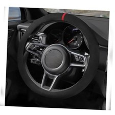 Suede Steering Wheel Cover with Upgraded Silicone Inner Black with Red Mark