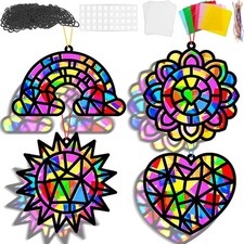 32 Sets Summer Crafts Suncatchers Kit for Kids DIY Rainbow Window Stained