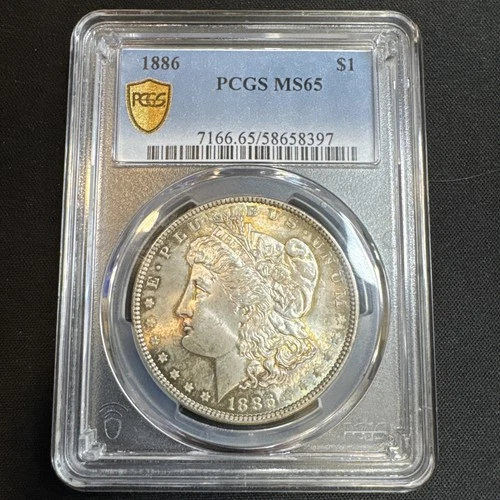 1886 P Morgan Silver Dollar $1 PCGS MS65 Gold Shield Beautiful Toned Coin!!