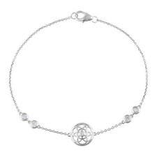 0.22 Ct Lab Grown Diamond Floral Medallion Bracelet 925 Sterling Silver Chain