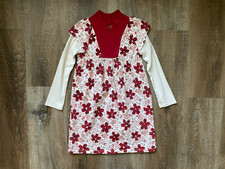 TEA dark red & ivory floral dress~girl's size 6~SMALL~casual~long sleeves