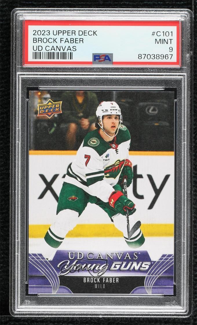 2023 Upper Deck Series 1 UD Canvas Young Guns Brock Faber #C101 PSA 9 MINT 0b8p
