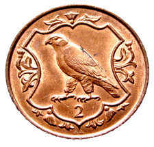 ISLE OF MAN Queen Elizabeth II 1984 AA 2 PENCE, Peregrine Falcon Bronze UNC