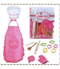   Chef Set For Kids 13 Pcs Apron, Hat Utensils, Mitt, New