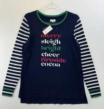 NWT Crown & Ivy Holiday Sweater Navy Intarsia Knit Christmas Top Women's Large