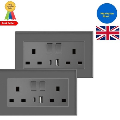 Vielseitige 2 Gang USB Ladebuchsen mit Sicherheitsfunktionen - Grau Glas Design