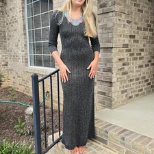 Vintage Wenjilli Metallic Thread Crochet Slinky Sexy Dress Womens 2 4 6 Small...