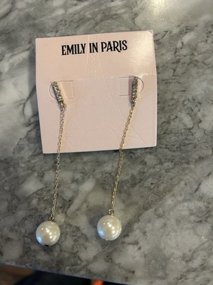 Emily In Paris Collection Gold-Tone Pavé & Imitation Pearl Linear Drop Earrings