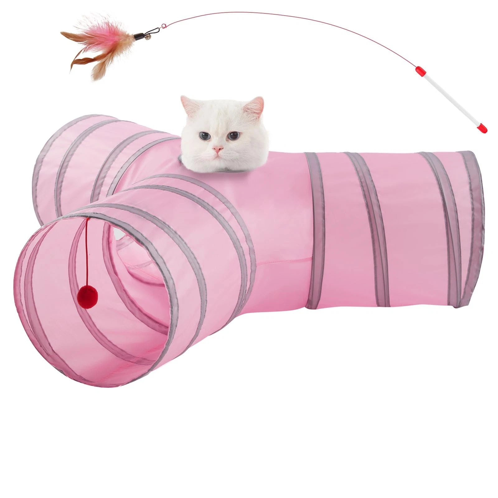 Cat Tunnels for Indoor Cats 3 Way Play Toy Kitty Tunnel Peek Hole Toy with Ba...