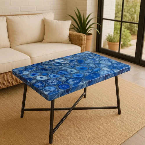 Blue Agate Coffee Tabletop - 48" x 24" Unique Stone Home Decor Furniture - Picture 11 of 11