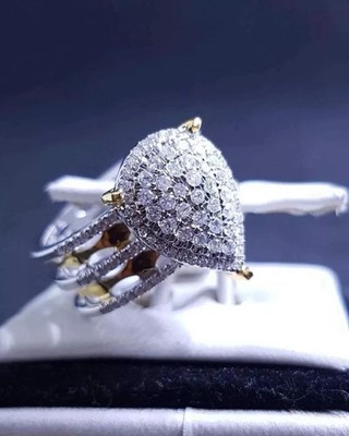 2CT Round Cut Lab Created Diamond Engagement Cluster Ring 14k White Gold Plated